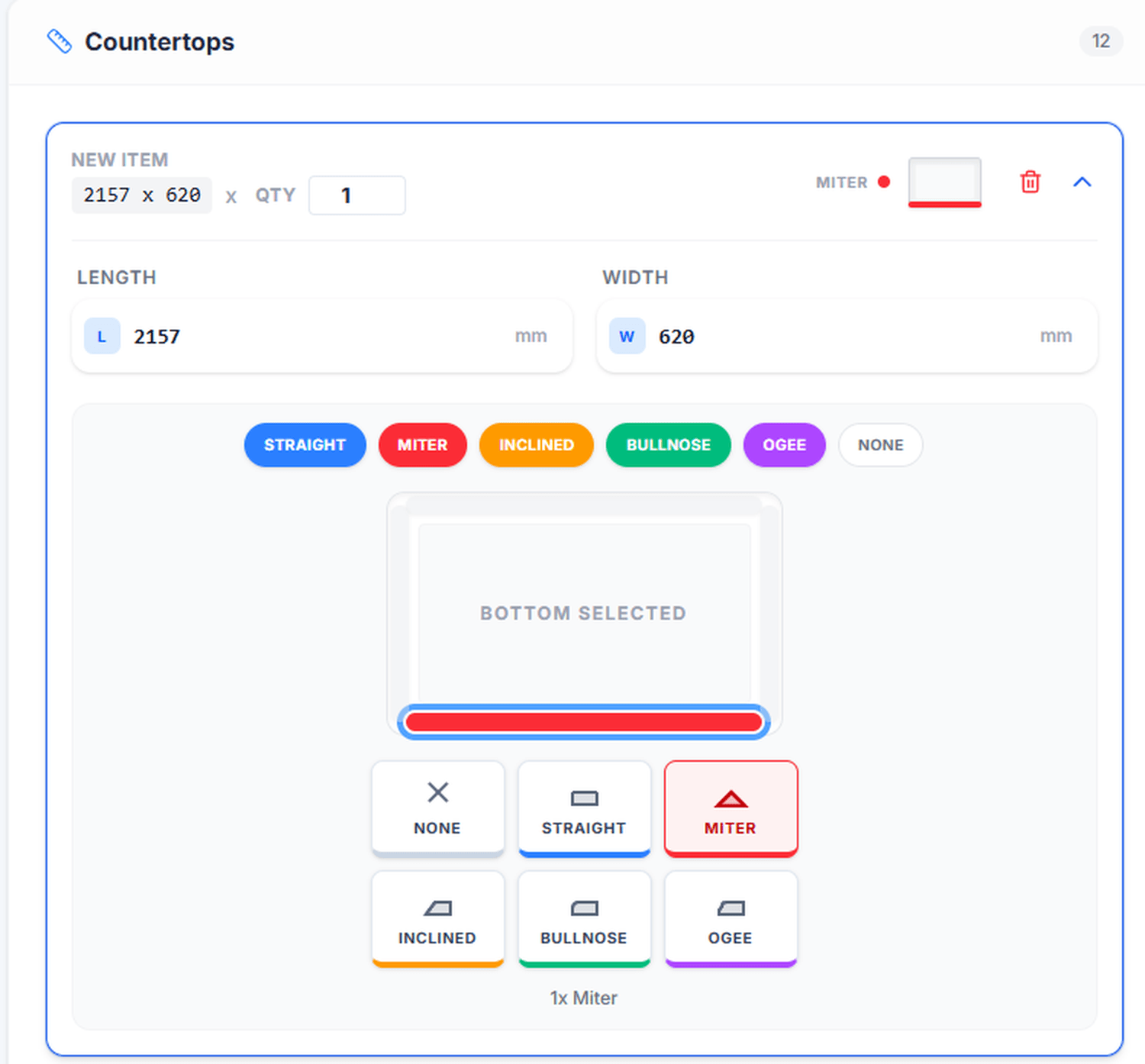 StoneHub Quoting and Edge Profile Visual Mapping Interface